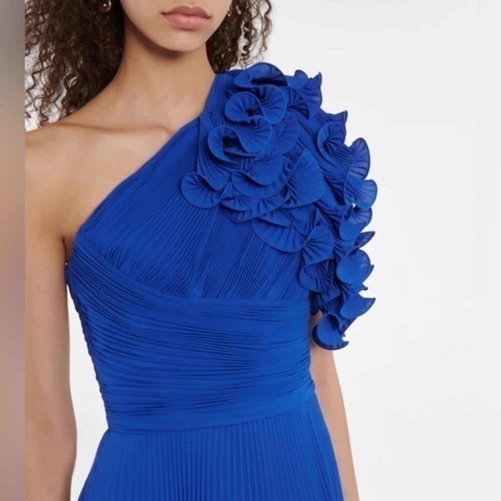 Robert Rodriguez, royal blue one shoulder silk, wedding prom mini dress, size 4